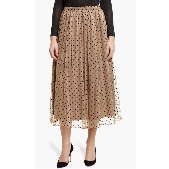 Anne Klein Tan Polka Dot Tulle Elastic Waist Midi Dress - Picture 1 of 10